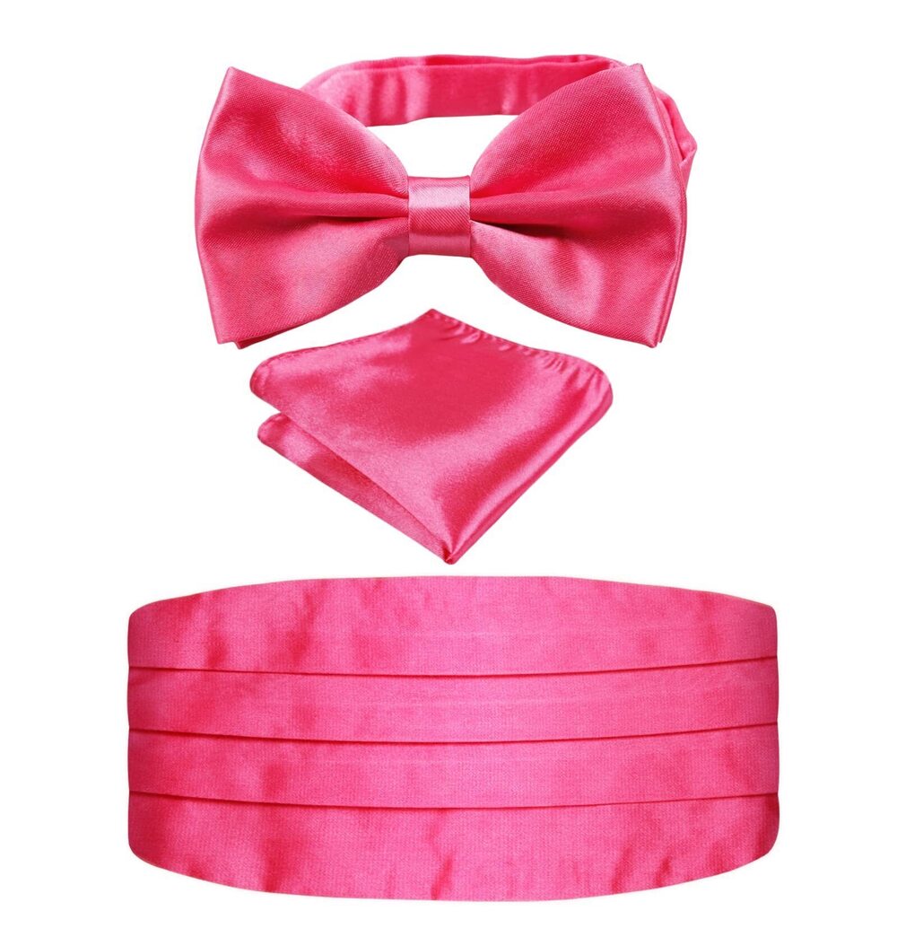 1542 Prom Bow Tie, Handkerchief and Cummerbund Set Solid Hot Pink